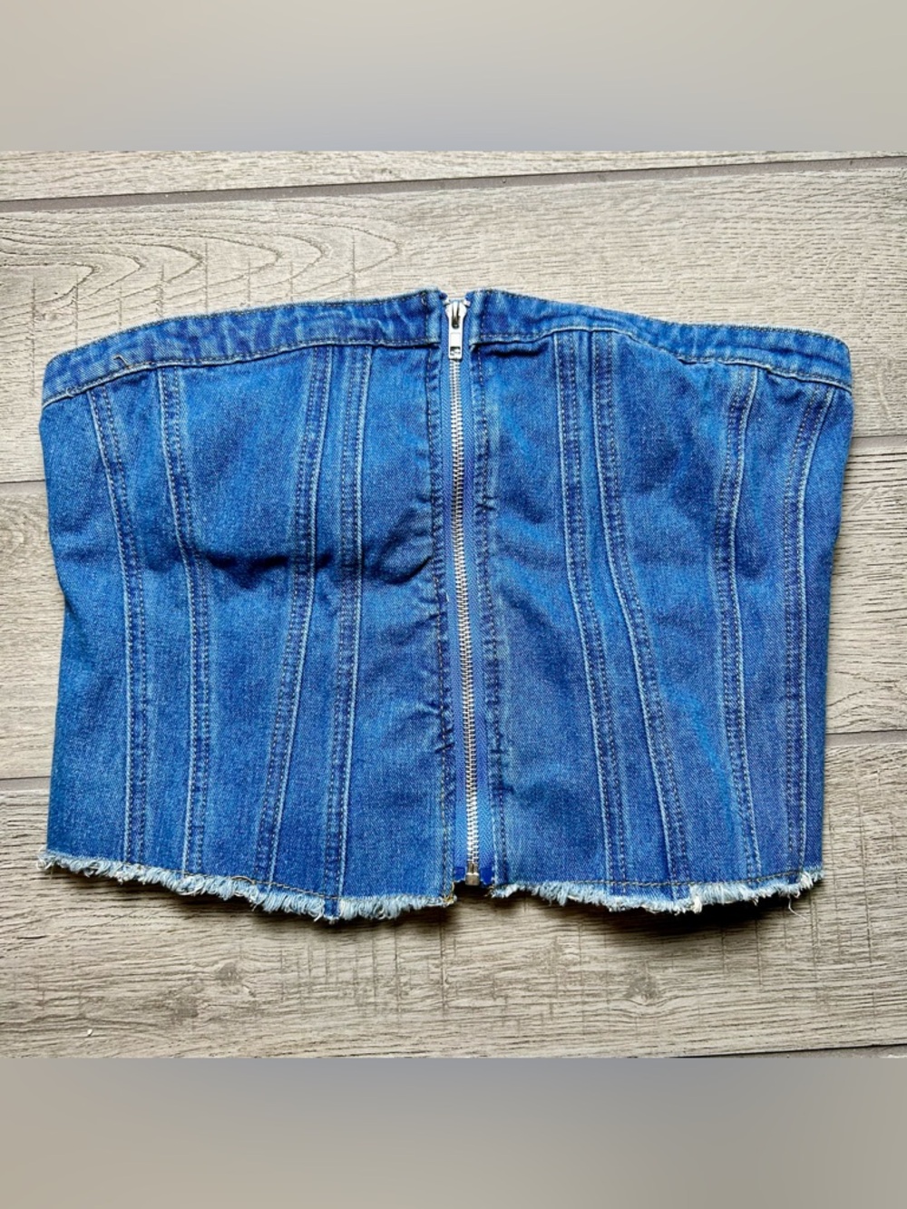 Denim Corset Tube Top with Front Zip